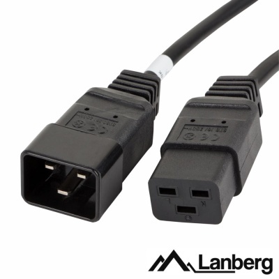 Cabo de alimentação preto Lanberg com conetores IEC 320 C14 e IEC 320 C13