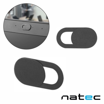 Tampa deslizante preta para câmara de computador portátil com logo natec.