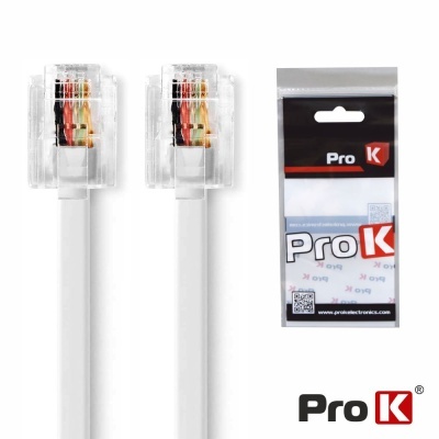Cabo de rede branco com conectores RJ45 e embalagem Pro K