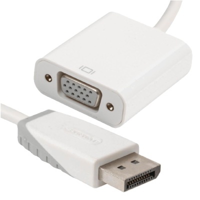Adaptador DisplayPort para VGA branco com cabo.