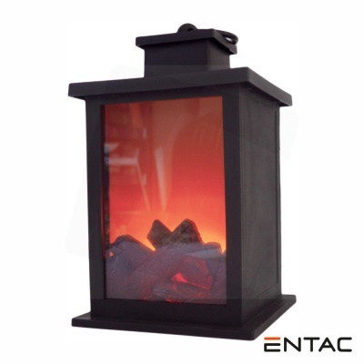 Lanterna preta com efeito chama LED e brasas simuladas