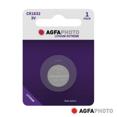 bateria CR1632 3V AGFAPHOTO LITHIUM EXTREME em embalagem roxa e branca