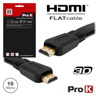 CABO HDMI DOURADO MACHO  MACHO 1.4 PRETO 10M FLAT PROK