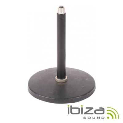 Base de microfone preta de ferro com haste cilíndrica, marca Ibiza Sound