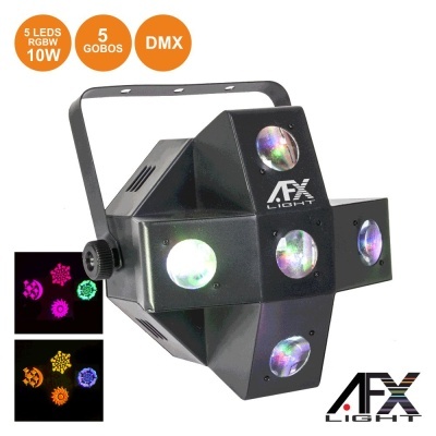 Dispositivo de iluminação AFX Light preto com LEDs e gobos coloridos