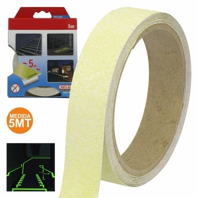 FITA ADESIVA ANTIDERRAPANTE 25MM FOSFORESCENTE 5M