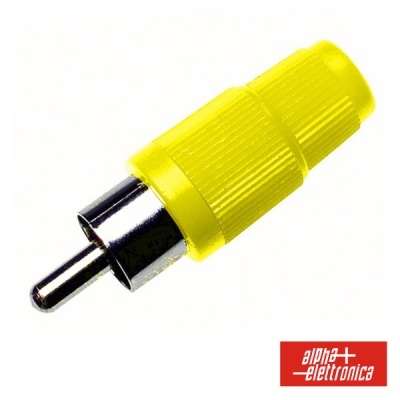 Conector RCA amarelo com ponta metálica prateada e corpo texturizado