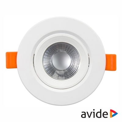 Luz LED de embutir redonda branca com presilhas laranjas e lente translúcida