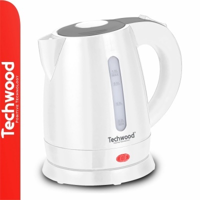 Chaleira elétrica branca Techwood com visor de níveis e botão vermelho