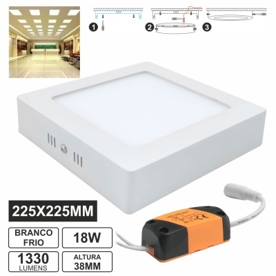 Plafon LED quadrado branco frio com transformador