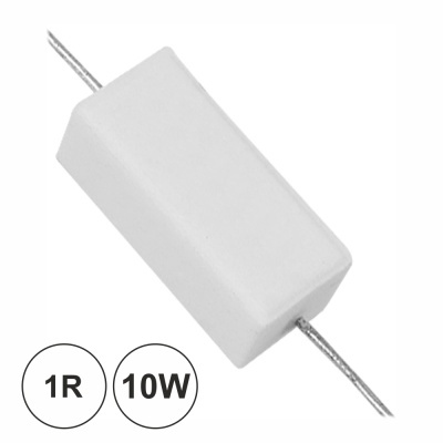 Resistor elétrico retangular branco com terminais metálicos