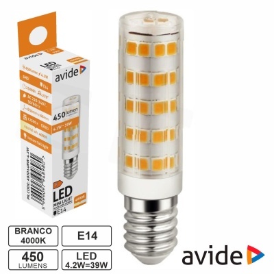 Lâmpada LED mini light transparente com base E14 e embalagem da marca avide