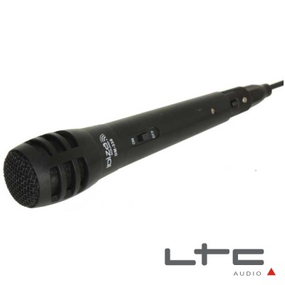Microfone preto LTC AUDIO com cabo e botão de ligar/desligar