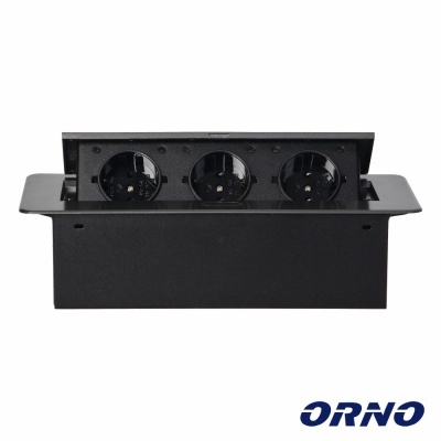 Tomada Elétrica Encastrar 3x Schuko Preta ORNO