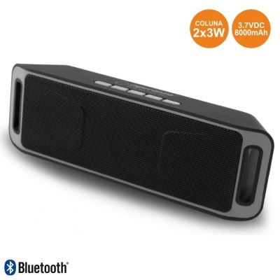 COLUNA BLUETOOTH PORTÁTIL 2X3W USBFMSD PRETO-CINZA