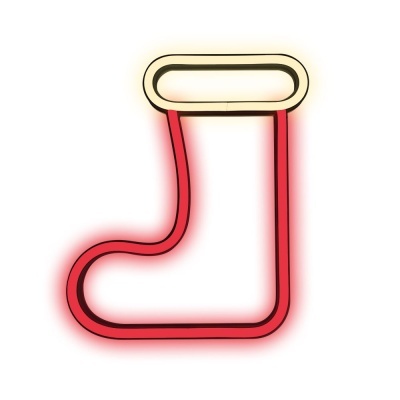 Enfeite de néon em forma de meia de Natal vermelho e branco