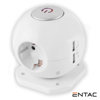 Tomada Elétrica Globo C 3 Saídas 2x USB 2.1A Branco ENTAC