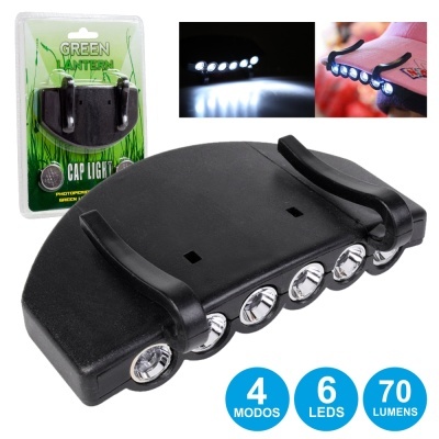 LANTERNA C 6 LEDS E 4 MODOS 70LM  P CHAPÉU