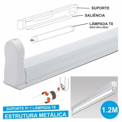 Suporte metálico branco para lâmpada T8 1.2 metros