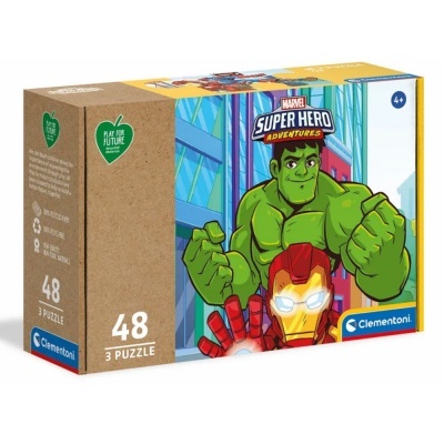 Caixa de puzzle infantil Clementoni Marvel Hulk e Homem de Ferro 48 peças