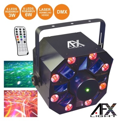 Luz de palco AFX Light preta com LEDs coloridos e comando remoto