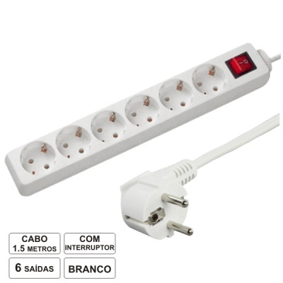 TOMADA ELÉTRICA C 6 SAÍDAS INTERRUPTOR 1.5M