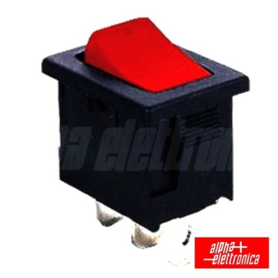 Interruptor de tecla preto com tecla vermelha e terminais metalizados