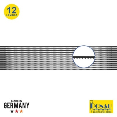 Conjunto de 12 lâminas de serra finas com padrões de dentes serrilhados sobre fundo branco