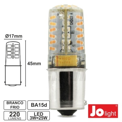 LÂMPADA BAIONETA BA15D 3W 12VACDC LED BRANCO FRIO 220LM