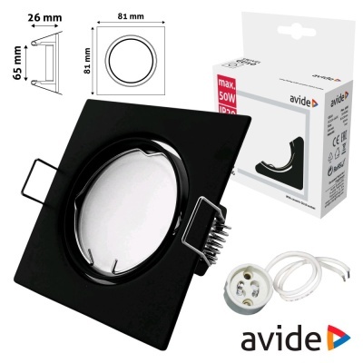 Suporte quadrado preto para lâmpada embutida, soquete branco e embalagem avide