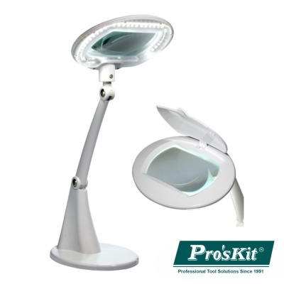 Lupa de mesa branca com luz LED e base redonda da marca Pro'sKit