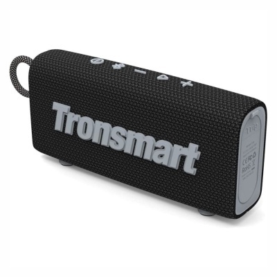 Coluna portátil preta Tronsmart com acabamento em tecido e alça