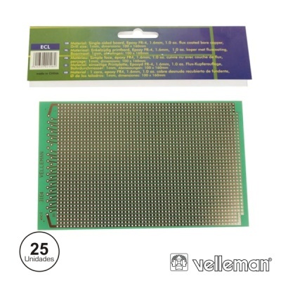 PLACA CIRCUITO IMPRESSO PERFURADA EM LINHAS 100X160MM (25X)