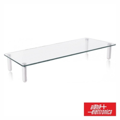 Base para monitor em vidro transparente com pés brancos