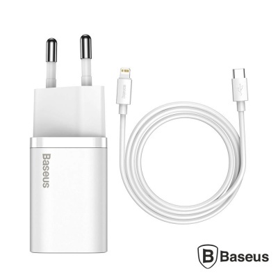 Carregador branco Baseus com cabo USB-C para Lightning