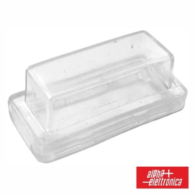 Tapa plástico transparente rectangular com logo alpha e-elettronica