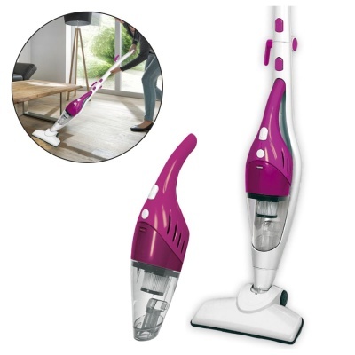 aspirador vertical e portátil branco e roxo com depósito transparente