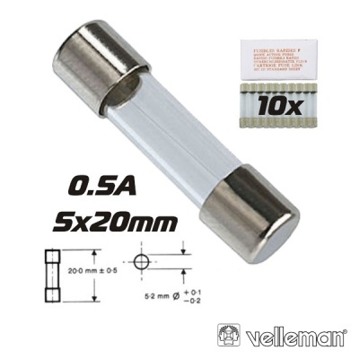 FUSÍVEL 5X20 FUSÃO RÁPIDA 0.5A (10X) VELLEMAN