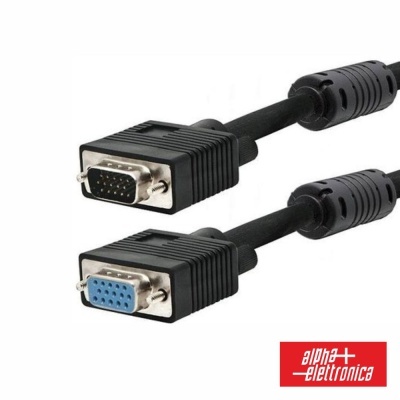 Cabo VGA preto com conectores metálicos em fundo branco e logótipo vermelho