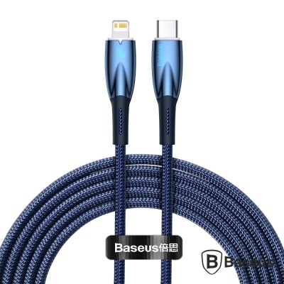 Cabo Baseus USB-C para Lightning azul com revestimento de nylon trançado