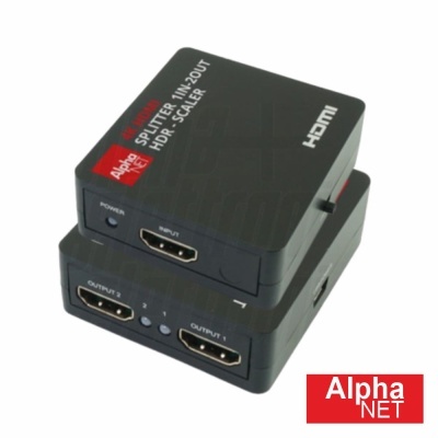 Dispositivo HDMI splitter preto Alpha NET com várias portas e botões
