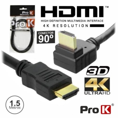 Cabo HDMI preto Pro K com conector 90º e 4K UltraHD.