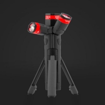Lanterna preta com tripé e luzes vermelhas