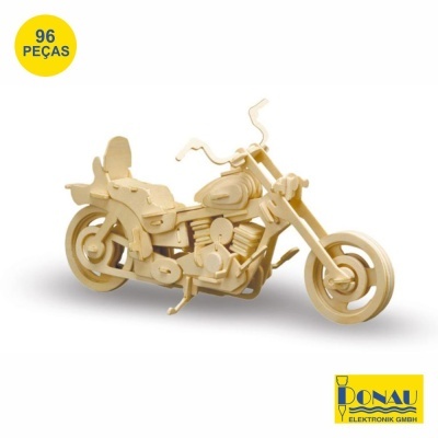 Modelo de motocicleta em madeira clara com 96 peças