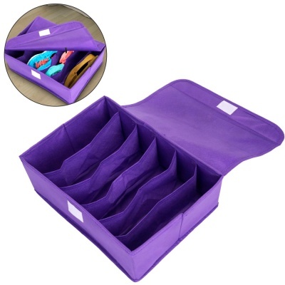 Organizador de tecido roxo com divisórias para arrumação