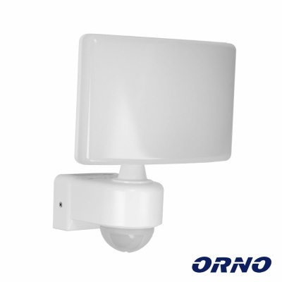 Projetor LED retangular branco com sensor de movimento e suporte branco