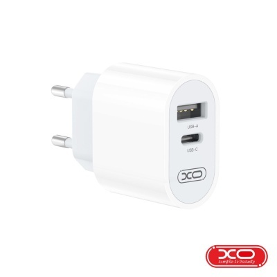 Alimentador 1x USB-A  1x USB-C 2.4A Branco XO