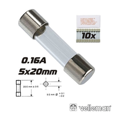 FUSÍVEL 5X20 FUSÃO RÁPIDA 0.16A (10X) VELLEMAN