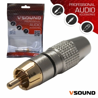 FICHA RCA MACHO PRETA METÁLICA  DOURADA VSOUND