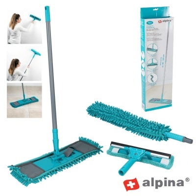 Mop de limpeza Alpina azul e cinza com cabo extensível e microfibra